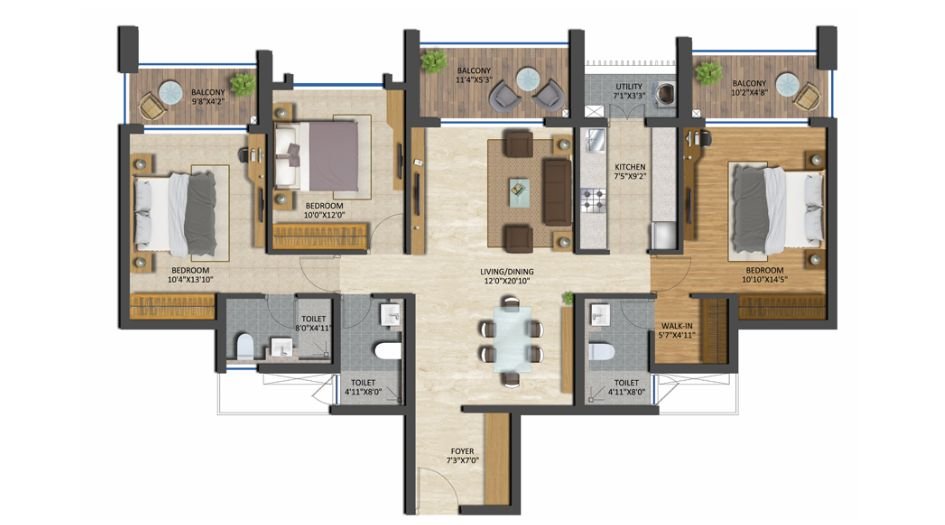 Runwal-The-Central-Park-Floor-Plan-3 BHK-Premium